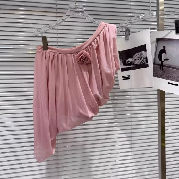 Šifonski top bez rukava - Poliester, 3D uzorak, plisiranje, poluotvoren ovratnik, slim fit