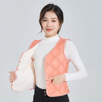Женска жилетка с V-образно деколте, флийс, тясна кройка, зима 2025, Rayon плат 95%+