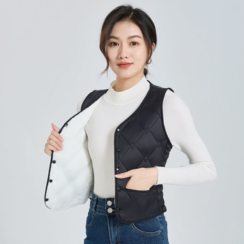 Женска жилетка с V-образно деколте, флийс, тясна кройка, зима 2025, Rayon плат 95%+