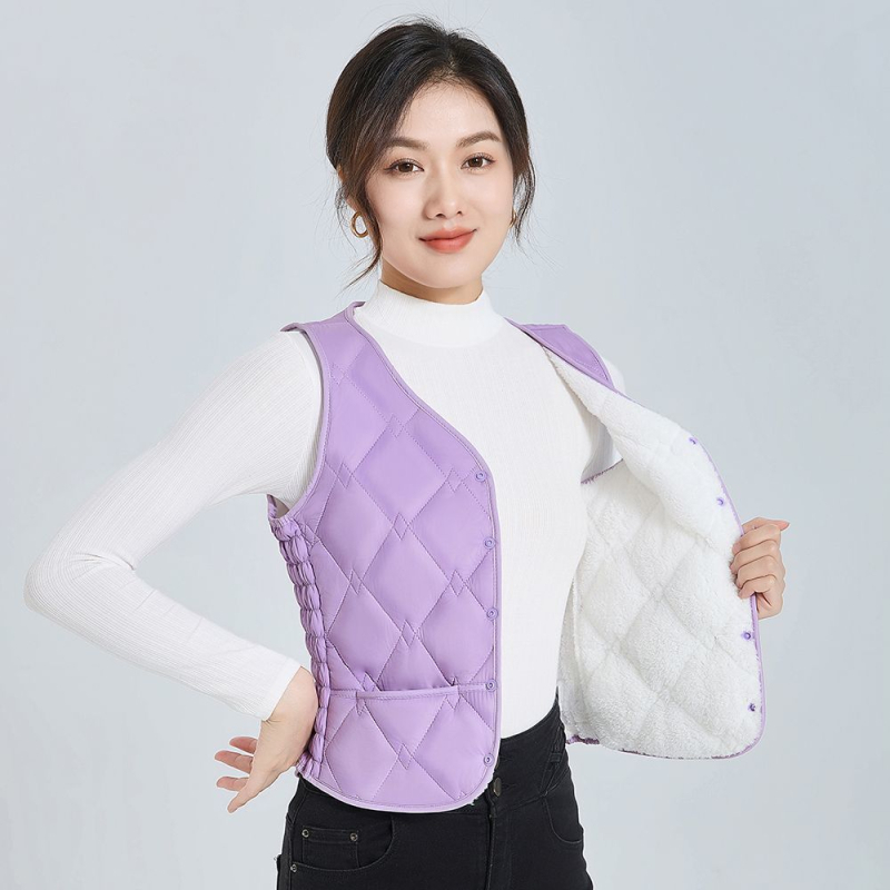Женска жилетка с V-образно деколте, флийс, тясна кройка, зима 2025, Rayon плат 95%+