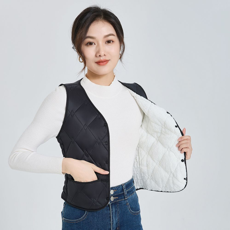 Женска жилетка с V-образно деколте, флийс, тясна кройка, зима 2025, Rayon плат 95%+