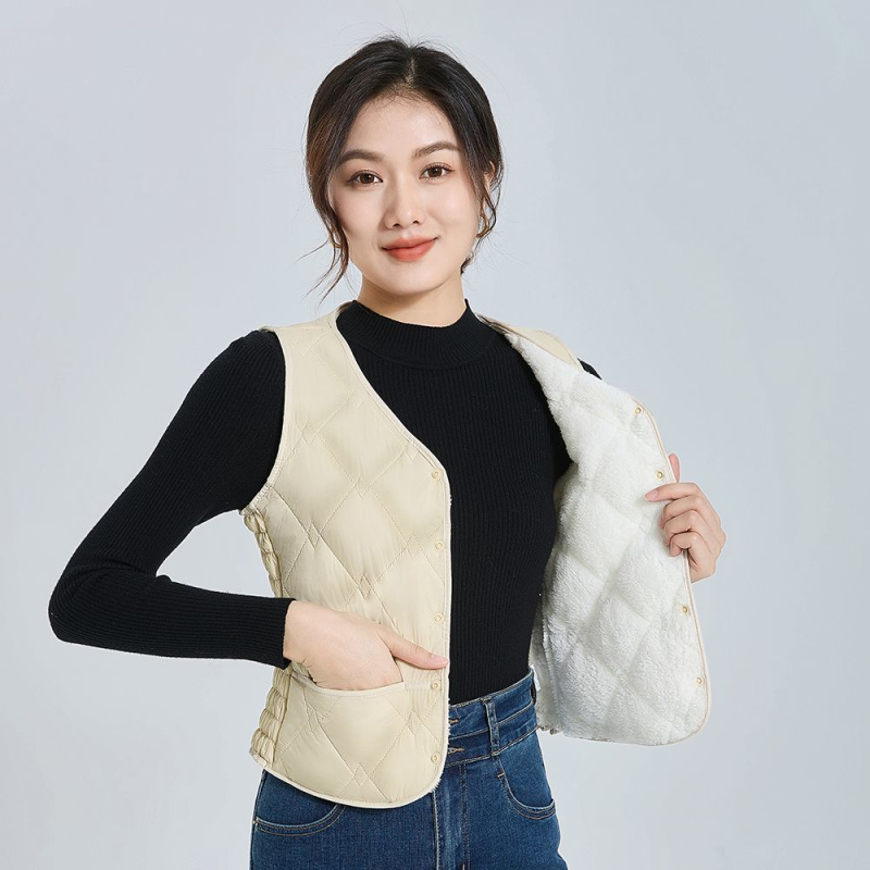 Женска жилетка с V-образно деколте, флийс, тясна кройка, зима 2025, Rayon плат 95%+