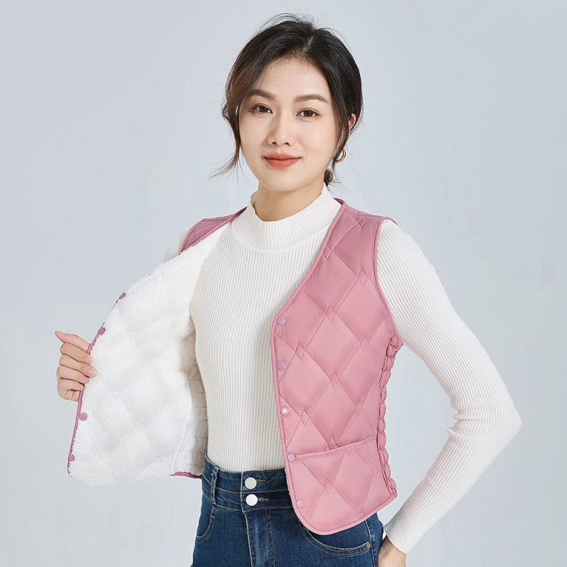 Женска жилетка с V-образно деколте, флийс, тясна кройка, зима 2025, Rayon плат 95%+