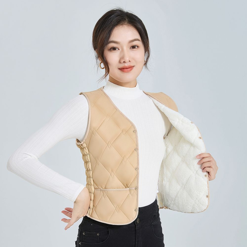 Женска жилетка с V-образно деколте, флийс, тясна кройка, зима 2025, Rayon плат 95%+