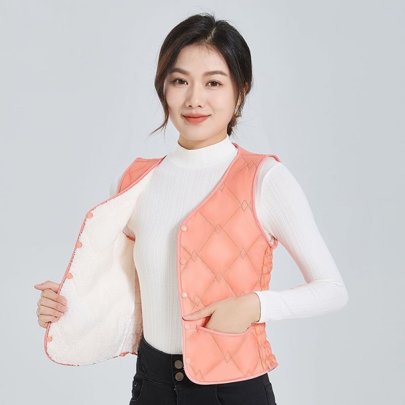 Женска жилетка с V-образно деколте, флийс, тясна кройка, зима 2025, Rayon плат 95%+