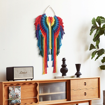 Νορδικού στυλ, χειροποίητος υφαντός γοβλέν από βαμβάκι για τον τοίχο με φτερά αγγέλου, ορθογώνιο σχήμα, μονόχρωμο μοτίο