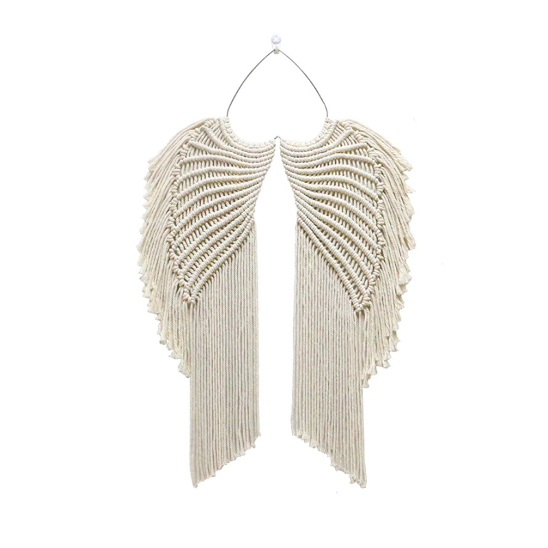 Νορδικού στυλ, χειροποίητος υφαντός γοβλέν από βαμβάκι για τον τοίχο με φτερά αγγέλου, ορθογώνιο σχήμα, μονόχρωμο μοτίο