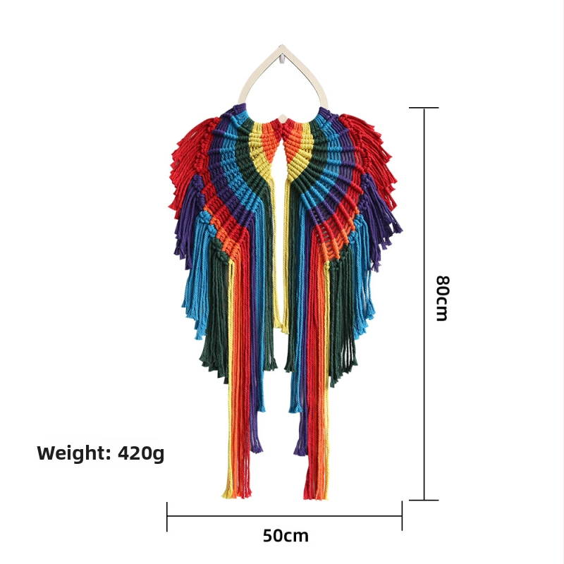 Νορδικού στυλ, χειροποίητος υφαντός γοβλέν από βαμβάκι για τον τοίχο με φτερά αγγέλου, ορθογώνιο σχήμα, μονόχρωμο μοτίο