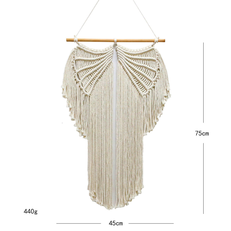 Νορδικού στυλ, χειροποίητος υφαντός γοβλέν από βαμβάκι για τον τοίχο με φτερά αγγέλου, ορθογώνιο σχήμα, μονόχρωμο μοτίο