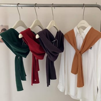 Šal s kapuljom u korejskom stilu, čvorom za vezivanje i lažnim ovratnikom - unisex, poliester, izlazak jeseni 2025