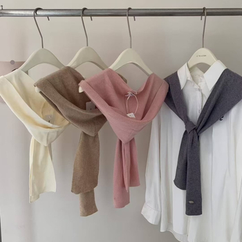 Šal s kapuljom u korejskom stilu, čvorom za vezivanje i lažnim ovratnikom - unisex, poliester, izlazak jeseni 2025