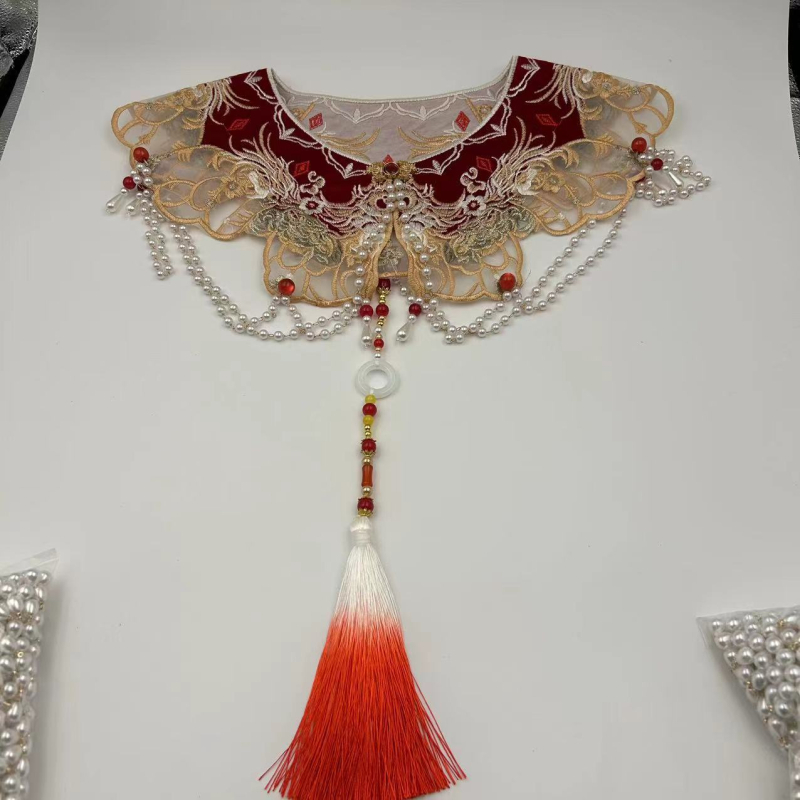 Hanfu ramenski ukras s resicama, čipkana izvezenost i privjesak s lancem od perlica, cvjetni uzorak, novi kineski stil