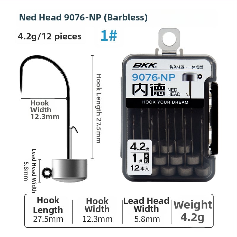 BKK Ned Hook 9076-NP Lead Head Hook (с бодило или без бодило) за примамки и бас риболов