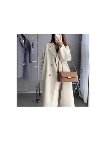 Női középhosszú gyapjúkabát, koreai utcai stílus, vastag anyag 95% poliészter, hosszú ujjú, 65–80 cm hosszúságú