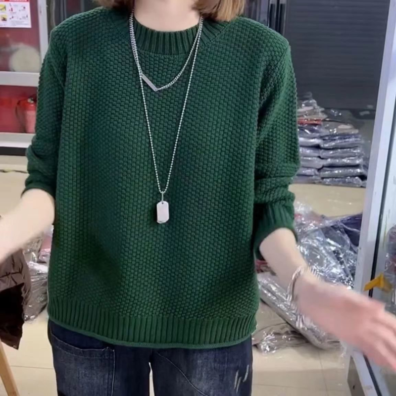 Ženski pleteni džemper - okrugli izrez, dugi rukavi, poliester-akrilna smjesa, ležerni casual kroj