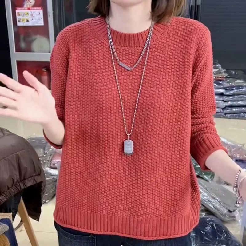Ženski pleteni džemper - okrugli izrez, dugi rukavi, poliester-akrilna smjesa, ležerni casual kroj