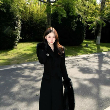 Derékban hangsúlyozott Chenille gyapjúkabát, rövid fazon, 3/4 ujjú, zakós gallér, koreai/japán casual stílus, Spandex <30%