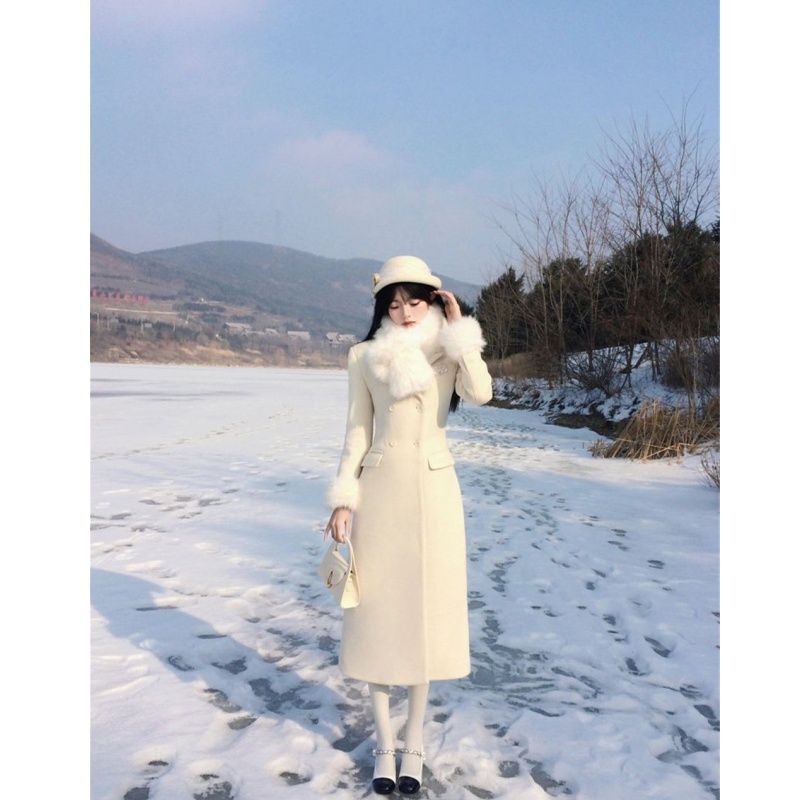 Derékban hangsúlyozott Chenille gyapjúkabát, rövid fazon, 3/4 ujjú, zakós gallér, koreai/japán casual stílus, Spandex <30%