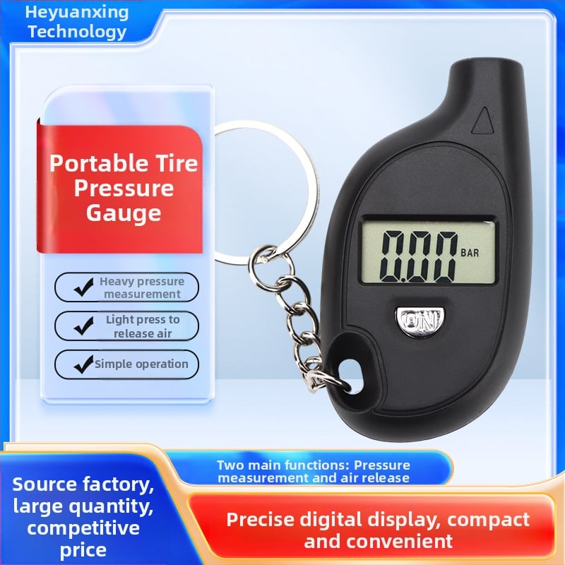 Μίνι μετρητής πίεσης ελαστικών με φωτιζόμενο LCD, κλειδοθήκη ABS, εύρος 0-150 PSI, ακρίβεια ±0.01, 4 μονάδες απεικόνισης (PSI, BAR, KPA, KG/CM3)