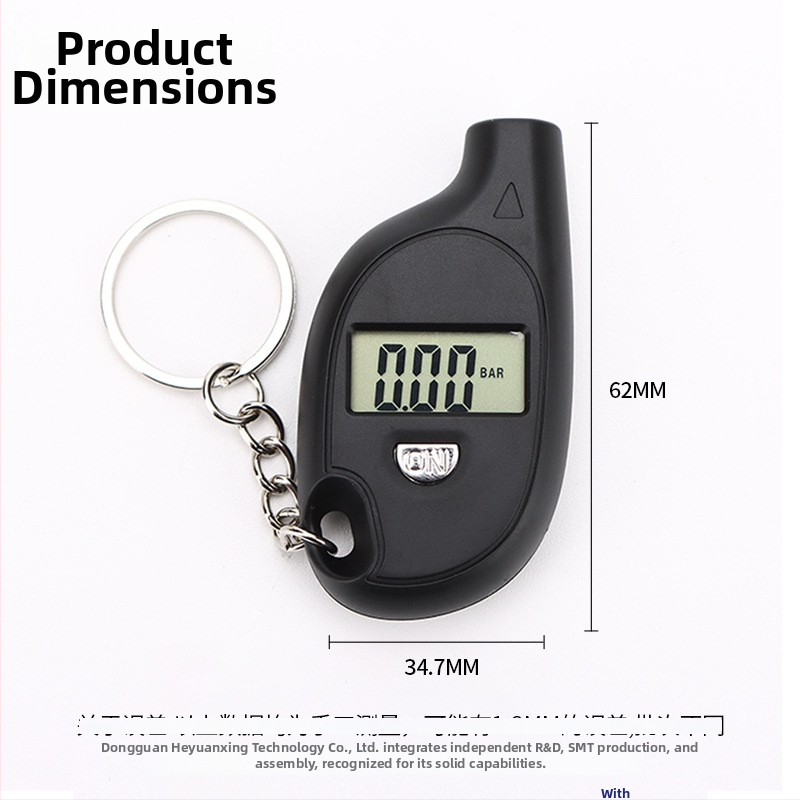 Μίνι μετρητής πίεσης ελαστικών με φωτιζόμενο LCD, κλειδοθήκη ABS, εύρος 0-150 PSI, ακρίβεια ±0.01, 4 μονάδες απεικόνισης (PSI, BAR, KPA, KG/CM3)
