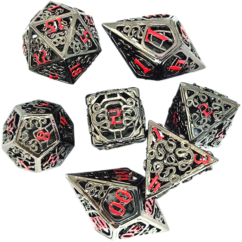 Sárgarézből készült üreges D6 dobókocka készlet — 7 darab, jobb szög stílus, húszoldalú dobókockák, DIY márka