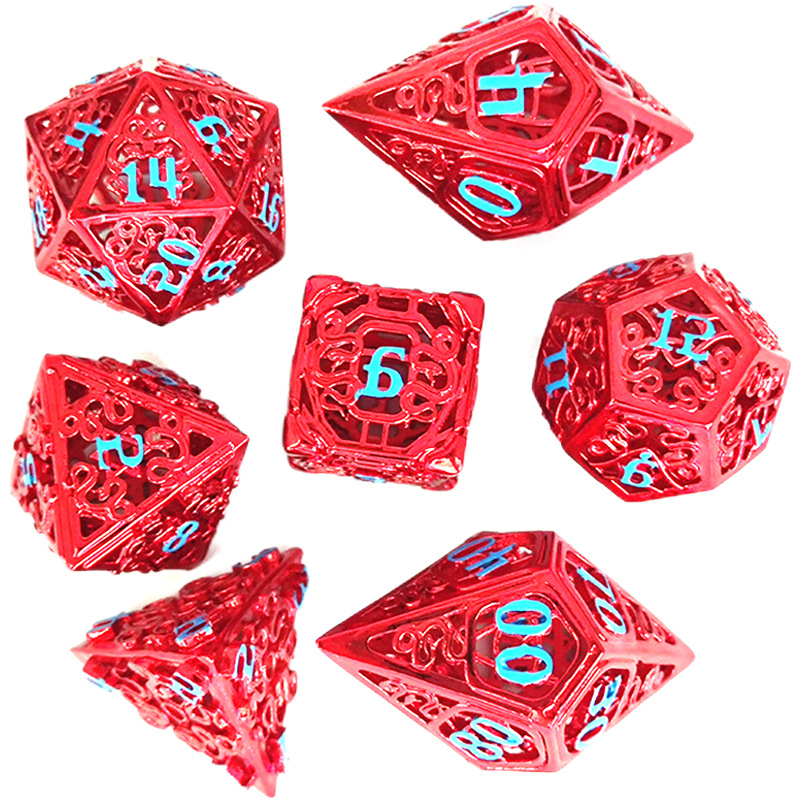 Sárgarézből készült üreges D6 dobókocka készlet — 7 darab, jobb szög stílus, húszoldalú dobókockák, DIY márka