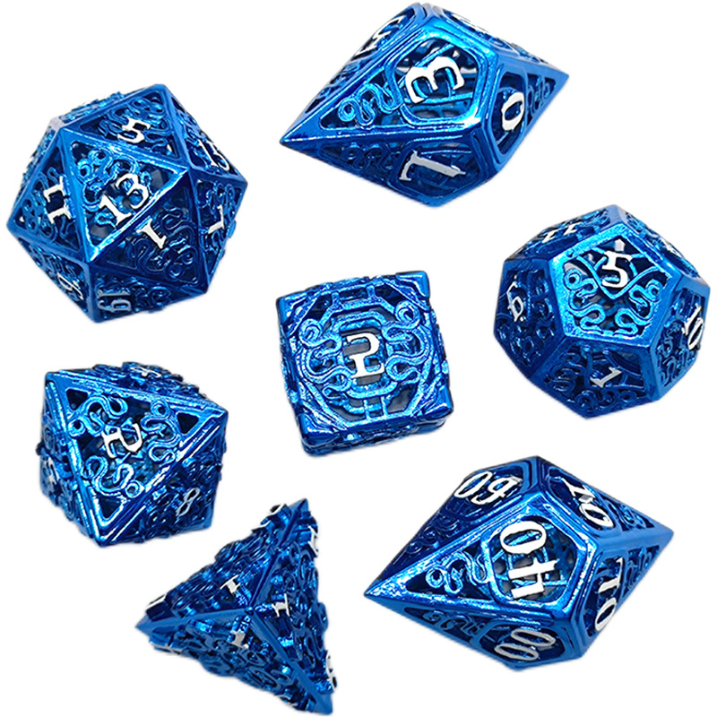 Sárgarézből készült üreges D6 dobókocka készlet — 7 darab, jobb szög stílus, húszoldalú dobókockák, DIY márka