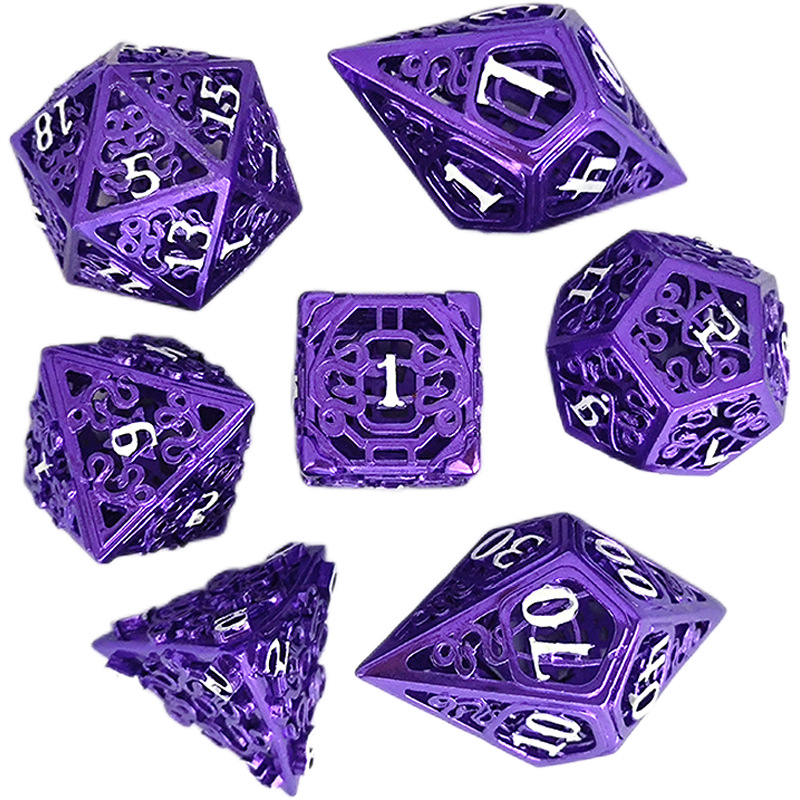 Sárgarézből készült üreges D6 dobókocka készlet — 7 darab, jobb szög stílus, húszoldalú dobókockák, DIY márka