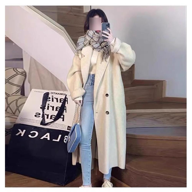 Ženski poludlaki kaput od poliester smese, Polo ovratnik, dugi rukavi, elegantan gradski stil, zima 2025