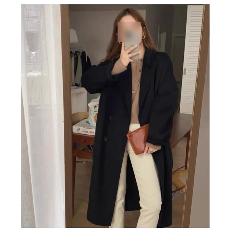 Ženski poludlaki kaput od poliester smese, Polo ovratnik, dugi rukavi, elegantan gradski stil, zima 2025