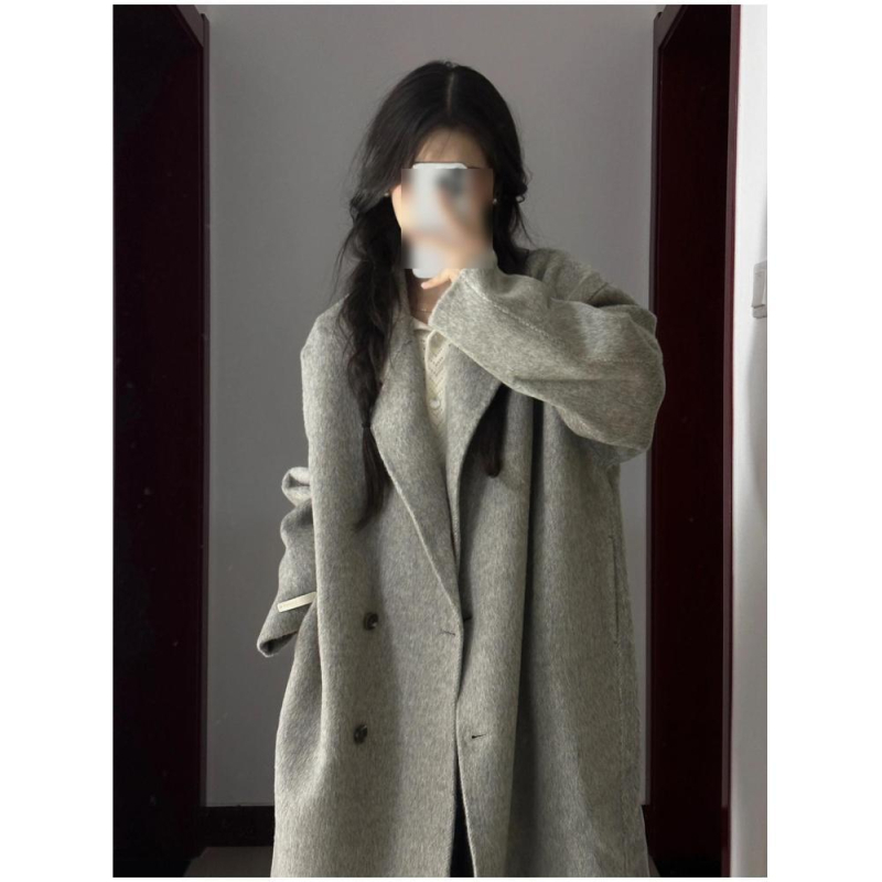 Ženski poludlaki kaput od poliester smese, Polo ovratnik, dugi rukavi, elegantan gradski stil, zima 2025