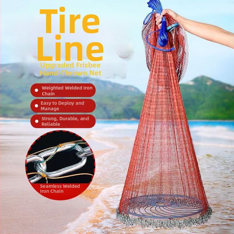 Ръчно хвърляна риболовна мрежа във фризби стил, верижна замятна мрежа, полиеилен-найлон