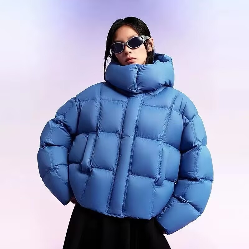 Ženska kratka puff jakna s bijelim kačjim perjuem, 2025 trend korejskog stila, slobodan kroj, debela i topla, zima, plus veličine