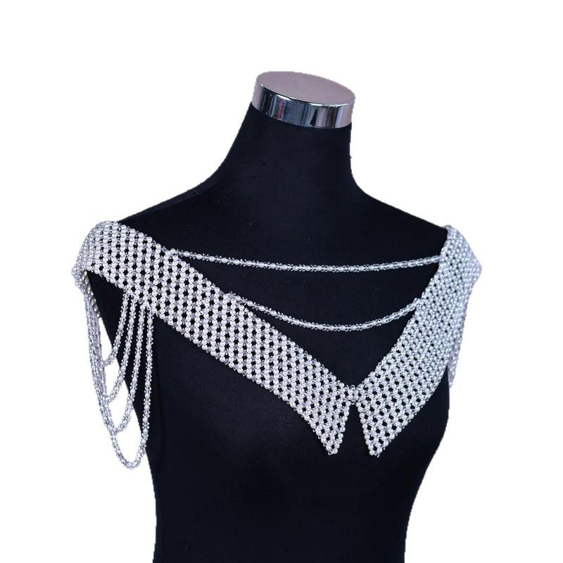 Елегантна ръчно плетена перлена тяло-верига с кристали, аксесоар за рокля VG99
