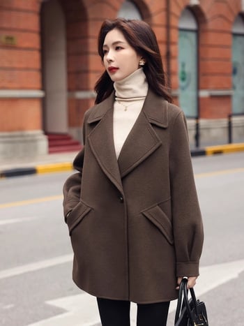 Női középméretű kabát, dupla gombos elülső rész, hosszú ujjú, téli 2025