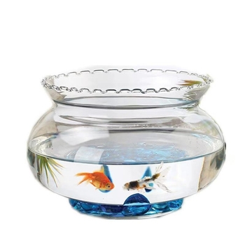 Üvegből készült kerek asztali akvárium aranyhalaknak hidroponikus növény-díszítéssel (Anyag: Üveg; Forma: Kör; Elhelyezés: Asztali; Funkció: Hidroponikus növény-díszítés)