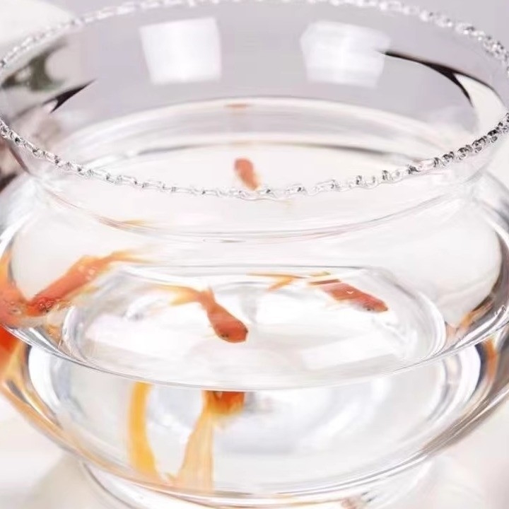 Üvegből készült kerek asztali akvárium aranyhalaknak hidroponikus növény-díszítéssel (Anyag: Üveg; Forma: Kör; Elhelyezés: Asztali; Funkció: Hidroponikus növény-díszítés)