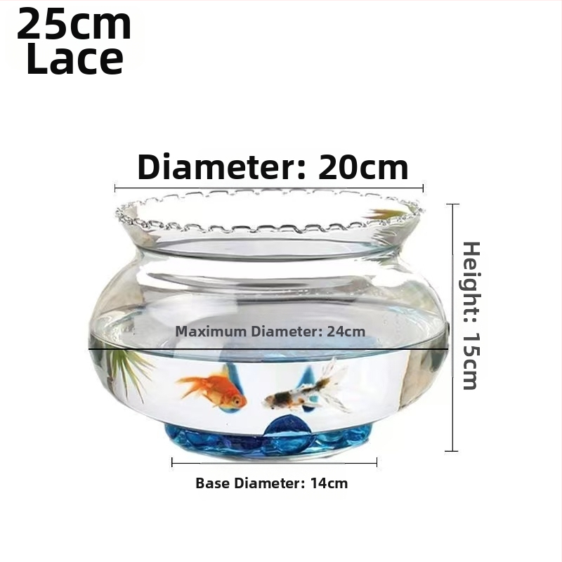 Üvegből készült kerek asztali akvárium aranyhalaknak hidroponikus növény-díszítéssel (Anyag: Üveg; Forma: Kör; Elhelyezés: Asztali; Funkció: Hidroponikus növény-díszítés)