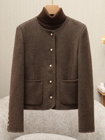 Női gyapjú kabát, elegáns ingázó stílus, kerek nyak, egyrészes gombolás, hossz 50–65 cm