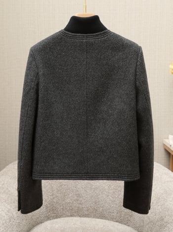 Női gyapjú kabát, elegáns ingázó stílus, kerek nyak, egyrészes gombolás, hossz 50–65 cm