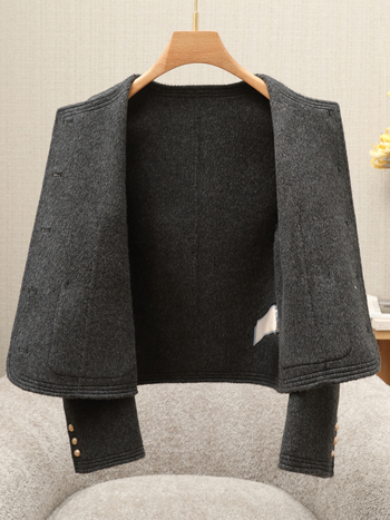 Női gyapjú kabát, elegáns ingázó stílus, kerek nyak, egyrészes gombolás, hossz 50–65 cm