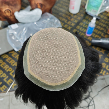 Férfi paróka valódi hajból, kézzel szőtt, rövid hosszúságú, festhető és permanens, csúszásmentes fejbőr alapja