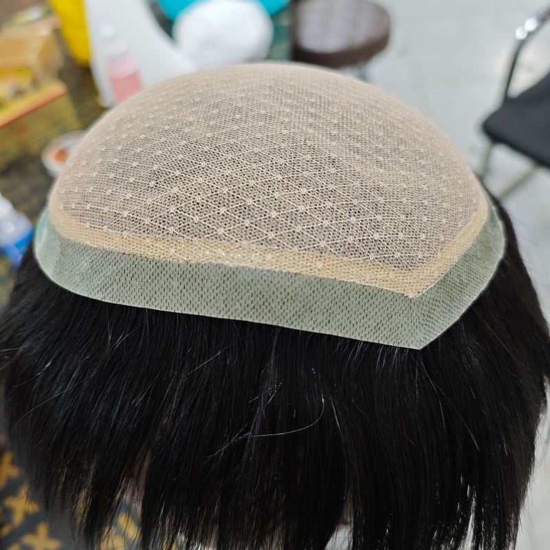 Férfi paróka valódi hajból, kézzel szőtt, rövid hosszúságú, festhető és permanens, csúszásmentes fejbőr alapja