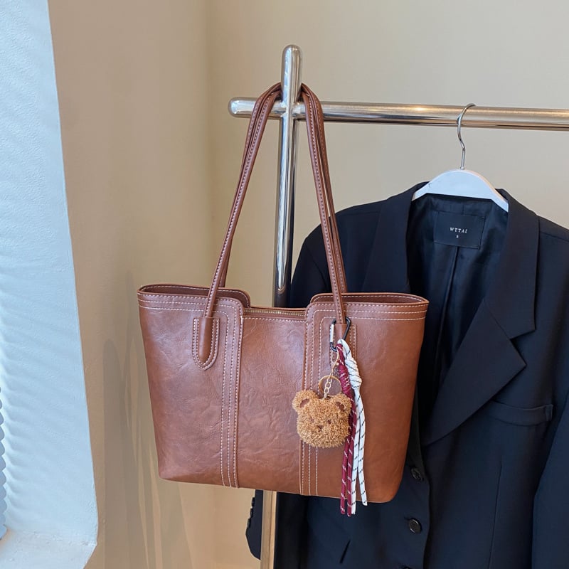 Női PU Tote táska, Winter 2024, Cipzáras zárás, Telefontartó zseb, Poliészter bélés