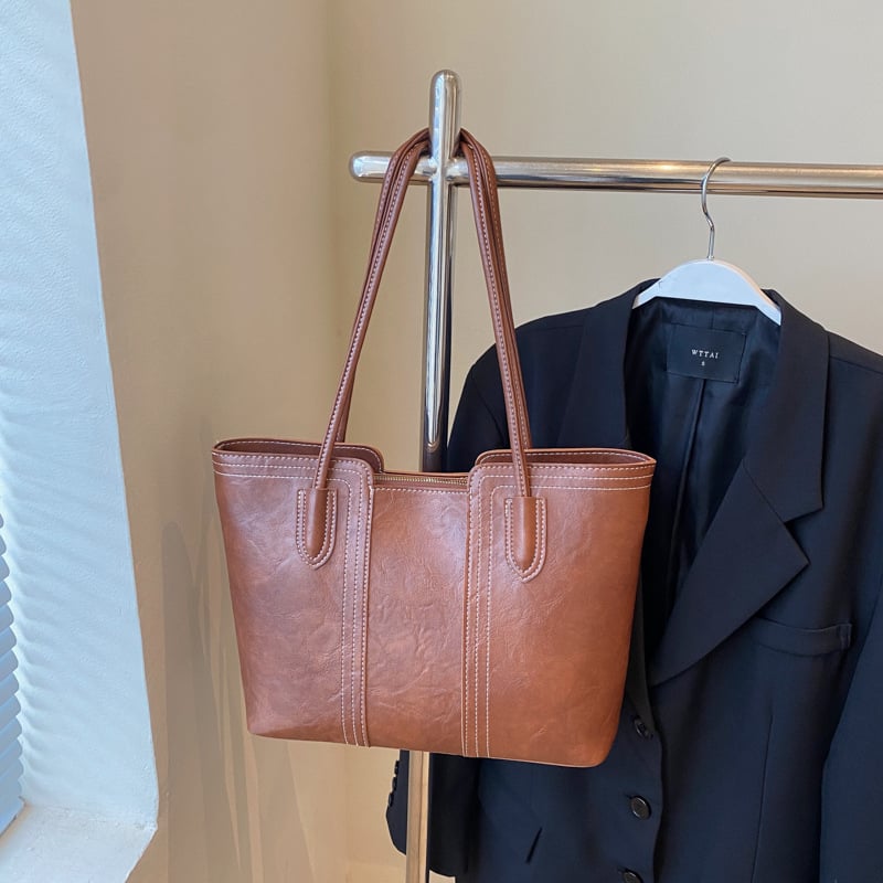 Női PU Tote táska, Winter 2024, Cipzáras zárás, Telefontartó zseb, Poliészter bélés