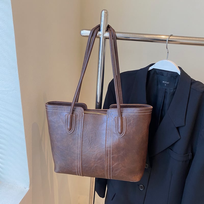 Női PU Tote táska, Winter 2024, Cipzáras zárás, Telefontartó zseb, Poliészter bélés