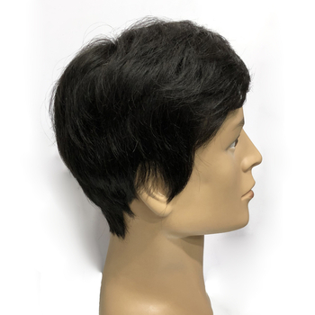 Férfi rövid frizurás paróka lélegző mechanizmussal, valódi emberi hajból, kopaszodás elleni, elfedi őszülő hajat és ad volument, üzleti/OL stílus