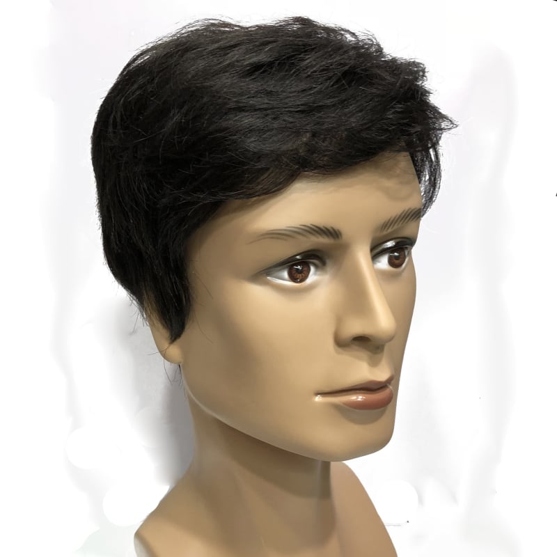 Férfi rövid frizurás paróka lélegző mechanizmussal, valódi emberi hajból, kopaszodás elleni, elfedi őszülő hajat és ad volument, üzleti/OL stílus