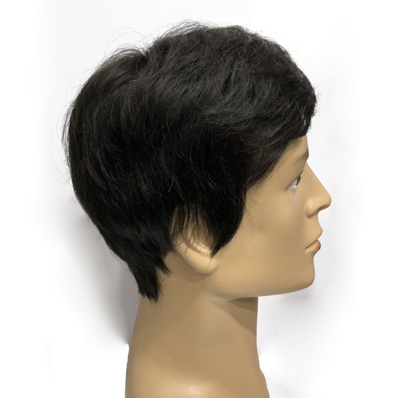 Férfi rövid frizurás paróka lélegző mechanizmussal, valódi emberi hajból, kopaszodás elleni, elfedi őszülő hajat és ad volument, üzleti/OL stílus