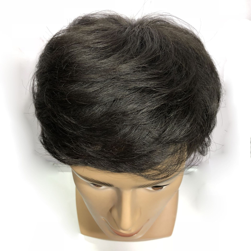 Férfi rövid frizurás paróka lélegző mechanizmussal, valódi emberi hajból, kopaszodás elleni, elfedi őszülő hajat és ad volument, üzleti/OL stílus